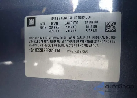 2015 Chevrolet Malibu 2Lt z USA, uszkodzony, nr VIN 1G11D5SL9FF329114